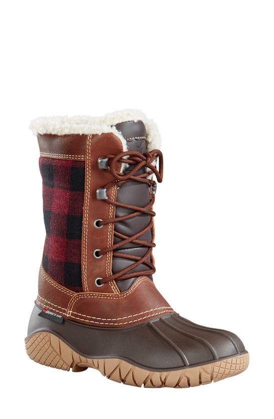 Baffin Jasper Waterproof Winter Boot With Faux Fur Trim In Red/ Black Plaid