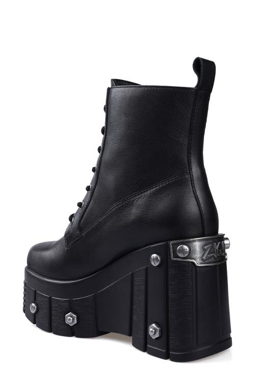 Zigi Nefeli Wedge Combat Boot In Black Leather