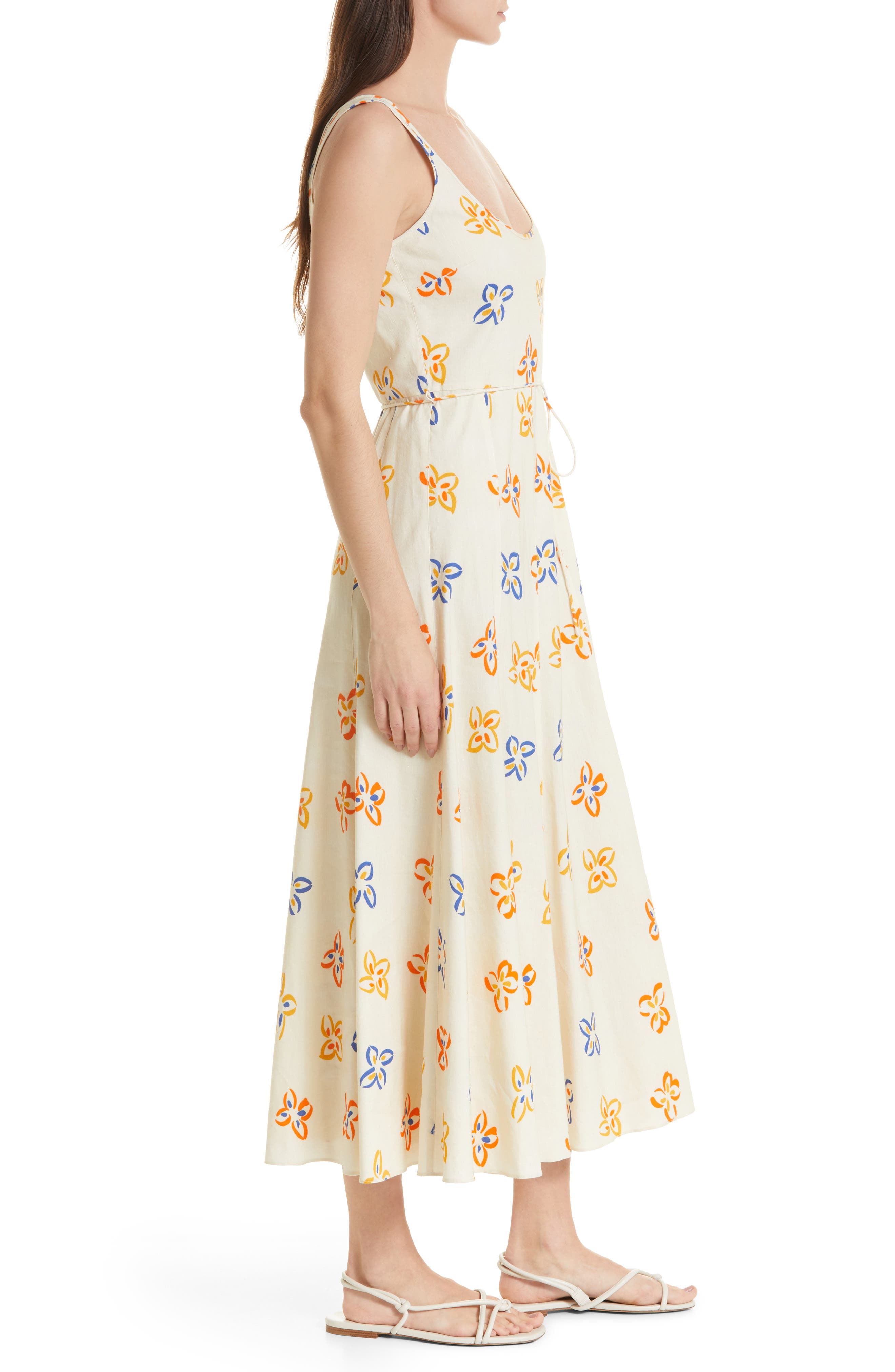 Rebecca Taylor Flame Fleur Floral Print Linen Blend Sundress in