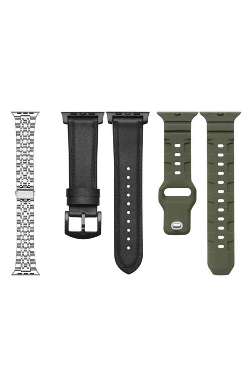 3-Pack 24mm Apple Watch Watchbands in Silver Black Green