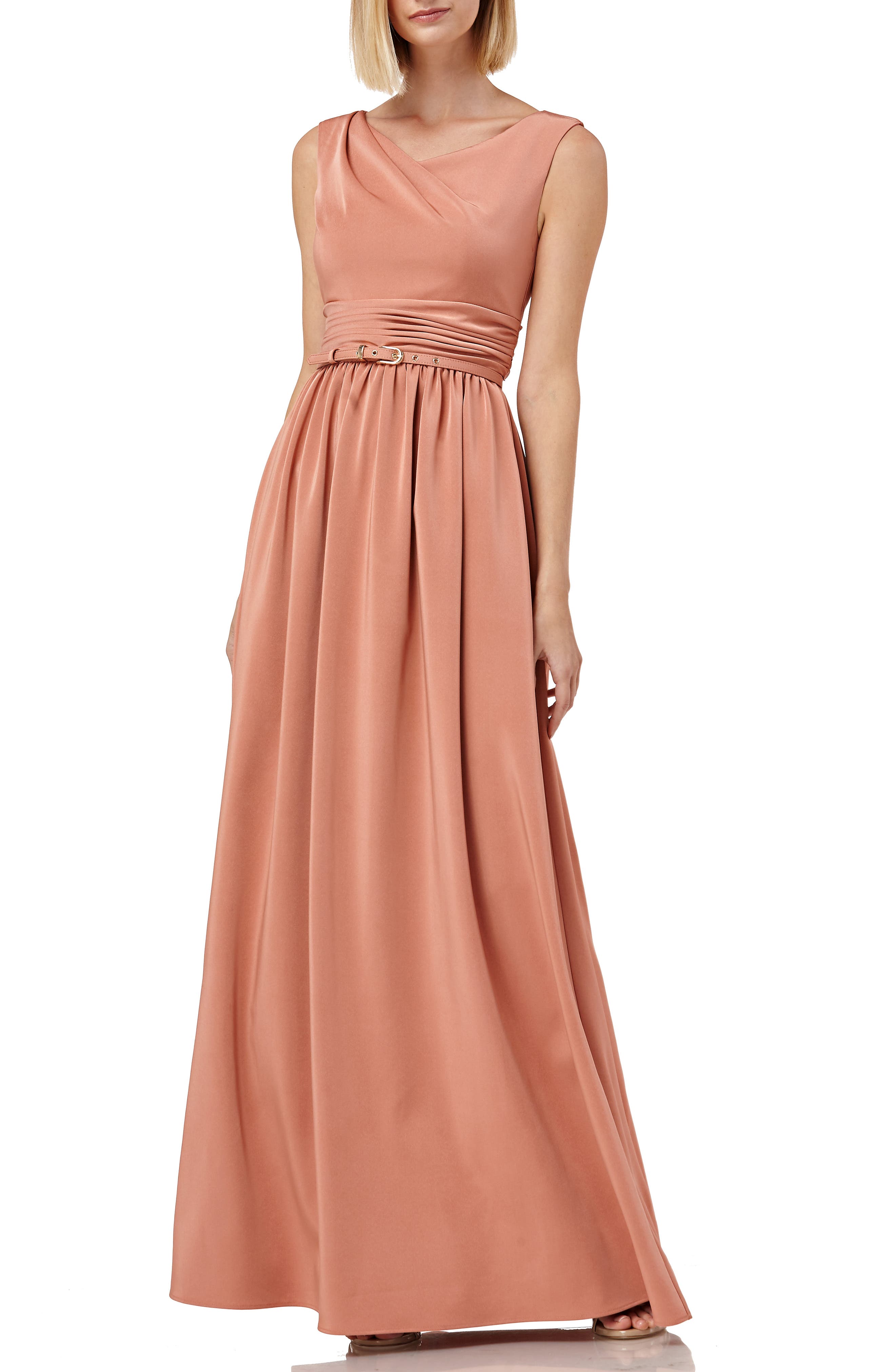 Kay Unger Sleeveless Draped Neckline Gown, Pink