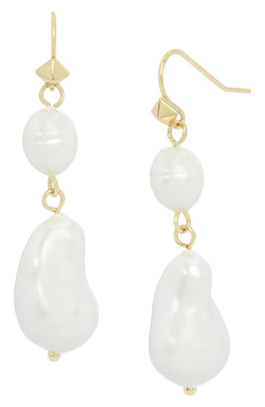 Shop Allsaints Imitation Pearl Double Drop Earrings In Pearl/ Gold