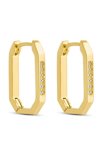 Sterling Forever Aria Geometric Cz Hoop Earrings In Gold