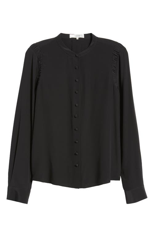 Shop Frame Band Collar Silk Button-up Shirt In Black