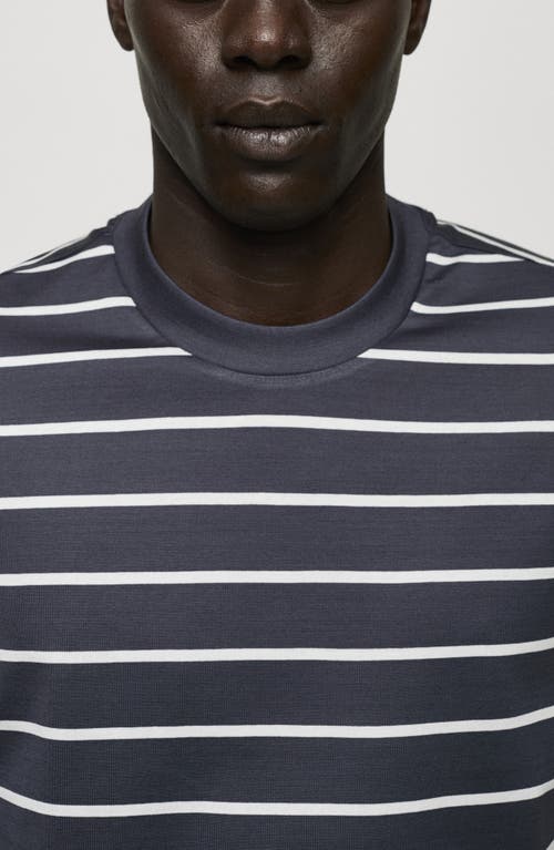 Shop Mango Stripe Cotton T-shirt In Dark Navy