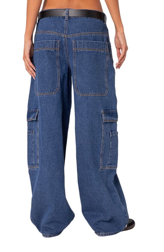 Edikted Super Oversized Belted Boyfriend Jeans In Blue-washed