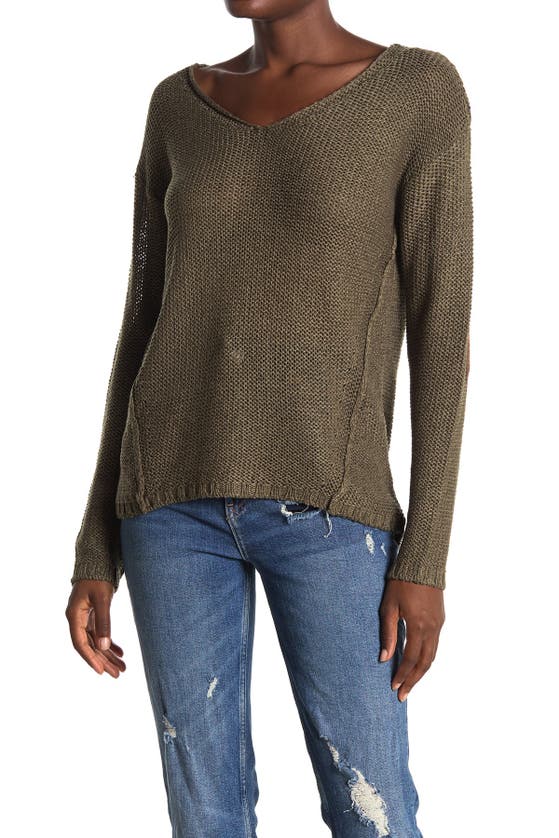 Shop Rdi V-neck Elbow Patch Tunic Sweater In Drabtonal