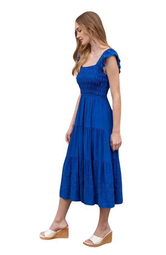 Shop Blu Pepper Eyelet Flutter Sleeve Midi Dress In Royal Blue