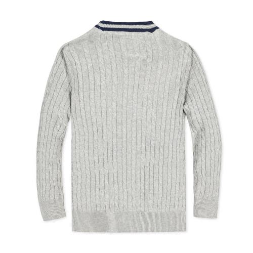 Shop Hope & Henry Baby Boys' Organic Cable Cardigan, Infant In Gray Heather Cable With Navy