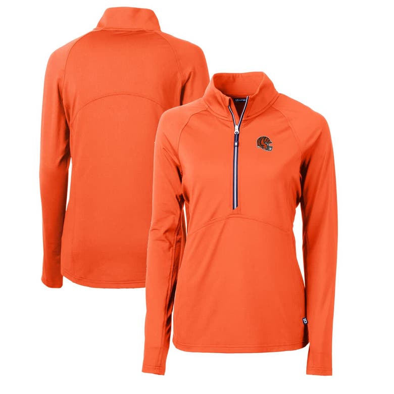 Cutter & Buck Orange Cincinnati Bengals Helmet Logo Adapt Eco Knit Stretch Recycled Half-zip Pullov In Orange