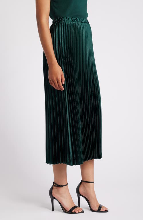Shop Anne Klein Pleated Satin Skirt In Pine Forest