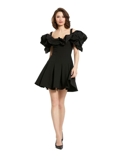 Mac Duggal Crepe Ruffle Godet Hem Mini Dress In Black
