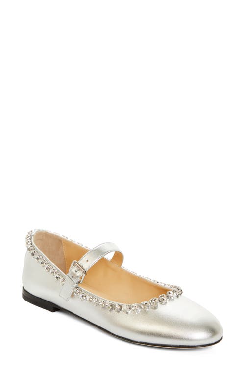 Shop Mach & Mach Audrey Crystal Detail Mary Jane Ballerina Flat In Silver