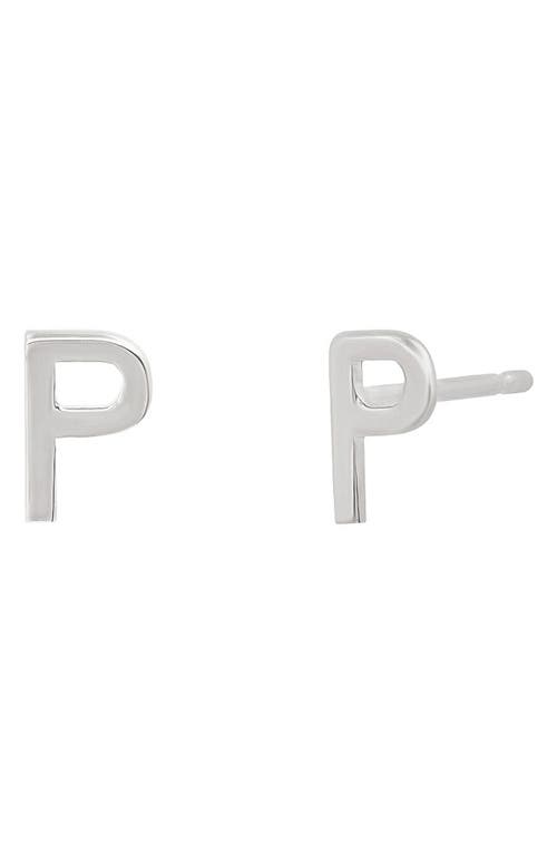 Large Initial Stud Earrings in 14K White Gold-P