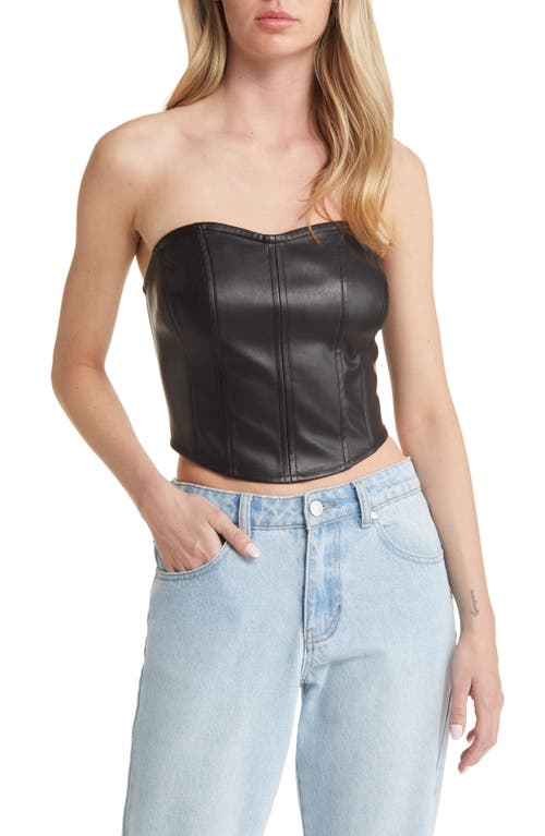Open Edit Faux Leather Strapless Corset Top in Black
