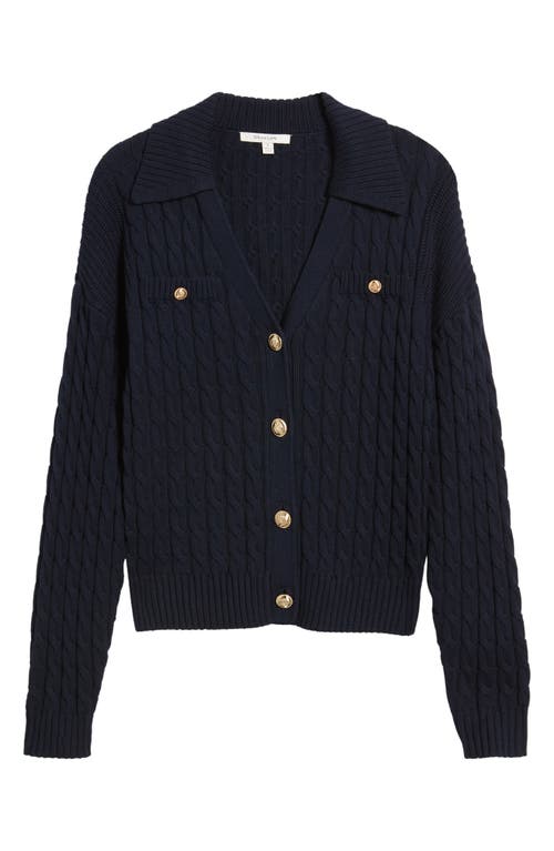 Shop Zoe And Claire Cable Johnny Collar Cardigan In Navy