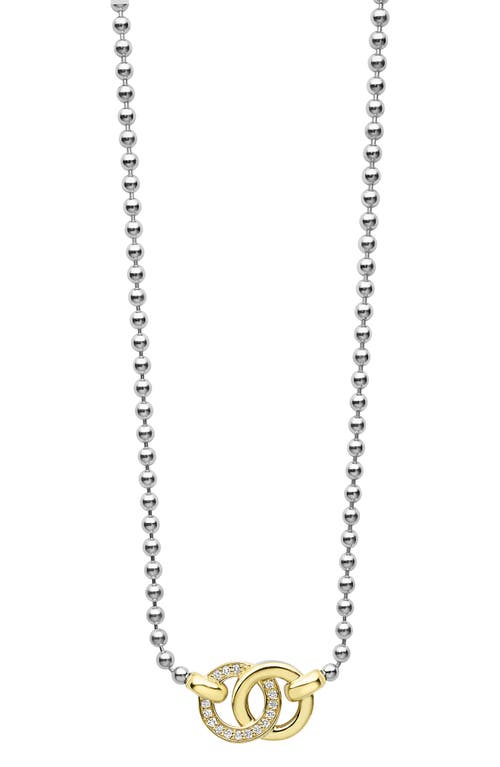 Lagos Signature Caviar Two-tone Interlocking Diamond Pendant Necklace In Two-tone