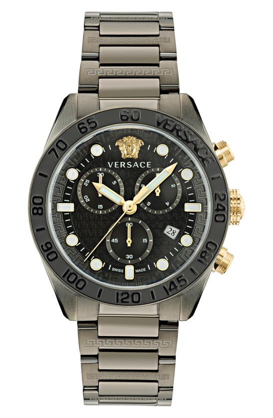 Versace Men's Greca Dome Chrono Gunmetal Stainless Steel Watch In Pnul