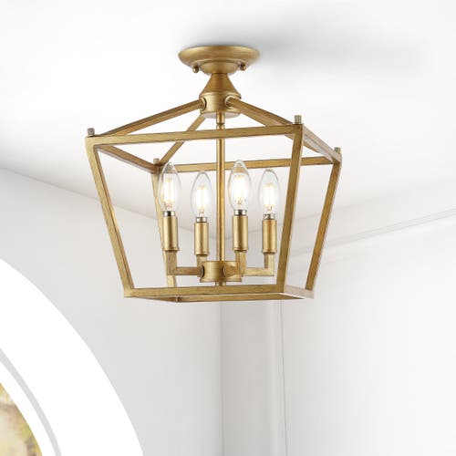 Jonathan Y Plains 4-light Iron Modern Farmhouse Led Flush Mount In Brass Gold