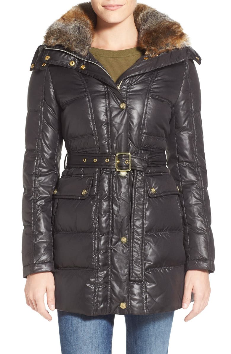 Vince Camuto Down & Feather Fill Coat with Faux Fur Lined Hood | Nordstrom