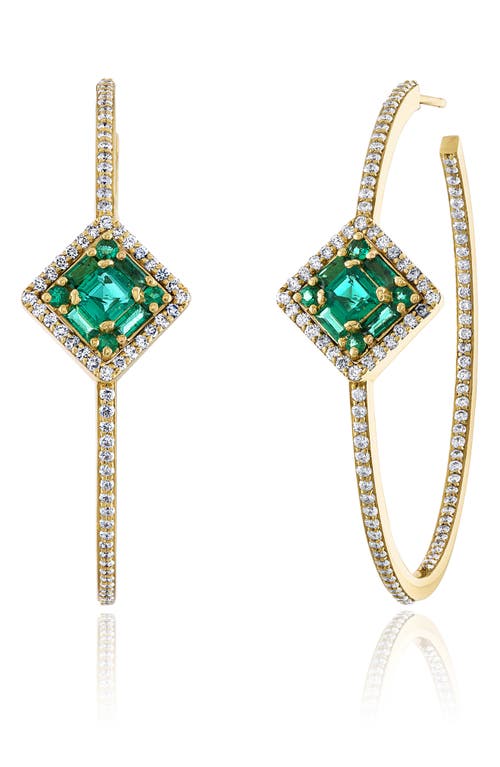 Clarity Glam Asscher Emerald & Diamond Hoop Earrings in Yellow Gold/Diamond/Emerald