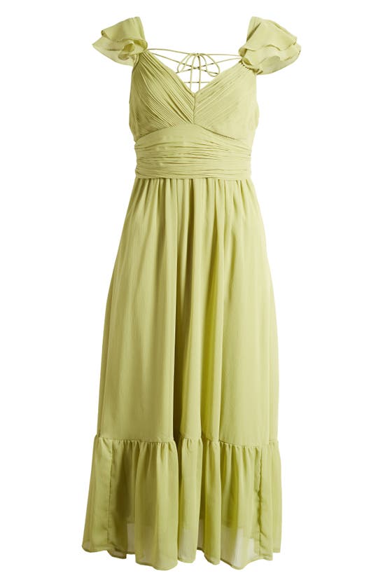 Shop Zoe And Claire V-neck Ruffle Chiffon Midi Dress In Light Green