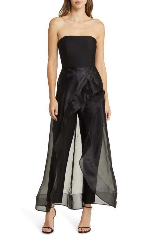 Ember Strapless Jumpsuit in Black Stretch Crepe/Organza