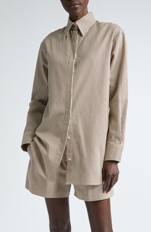 Brandon Maxwell The Phillippa Stripe Oversize Cotton Twill Button-Up Shirt Chocolate at Nordstrom,