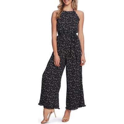 Cece Floral Halter Neck Wide Leg Jumpsuit, Black