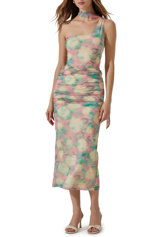 Shop Astr The Label Abstract Print Asymmetric Midi Dress In Green Pink Abstract