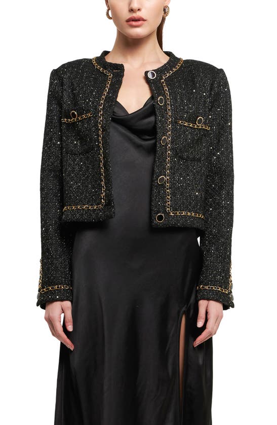 Shop Endless Rose Chain Trim Tweed Crop Blazer In Black