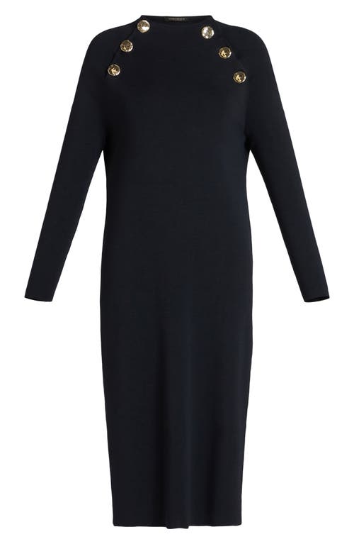 Shop Marina Rinaldi Loretta Button Detail Long Sleeve Knit Dress In Midnight Blue