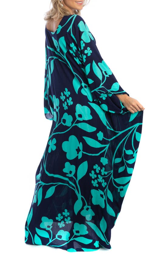 Shop Saachi Floral Motif Maxi Kaftan In Navy