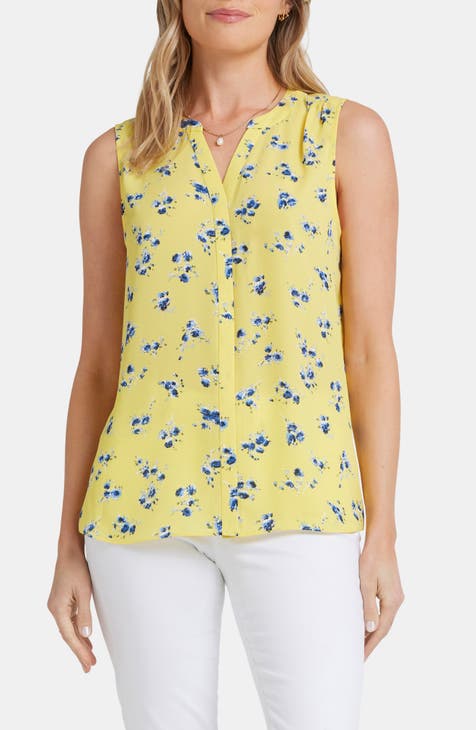 Print Pleat Back Sleeveless Split Neck Blouse (Regular & Petite) (Nordstrom Exclusive)