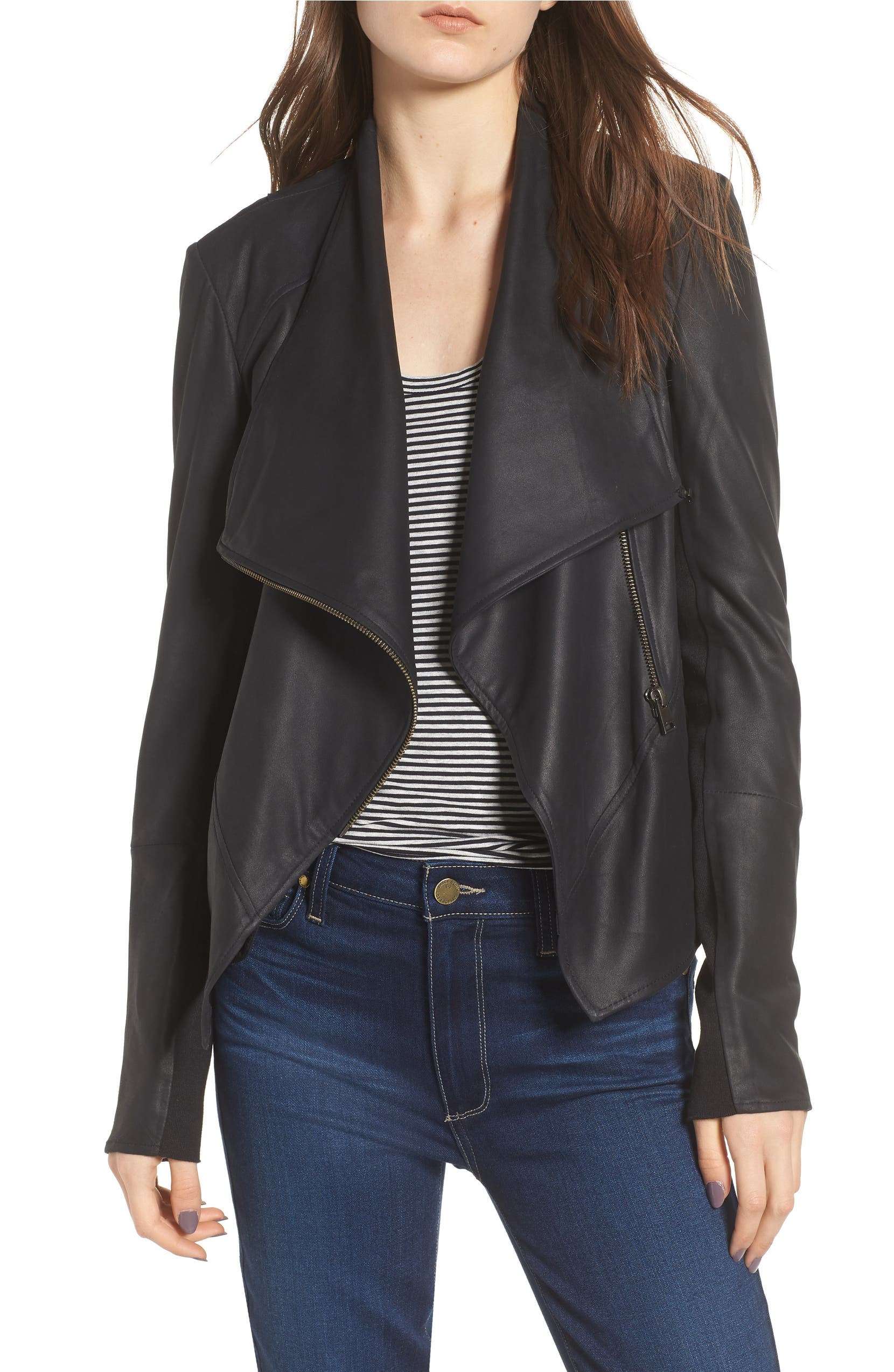 Asymmetrical Zip Front Leather Cascade Jacket