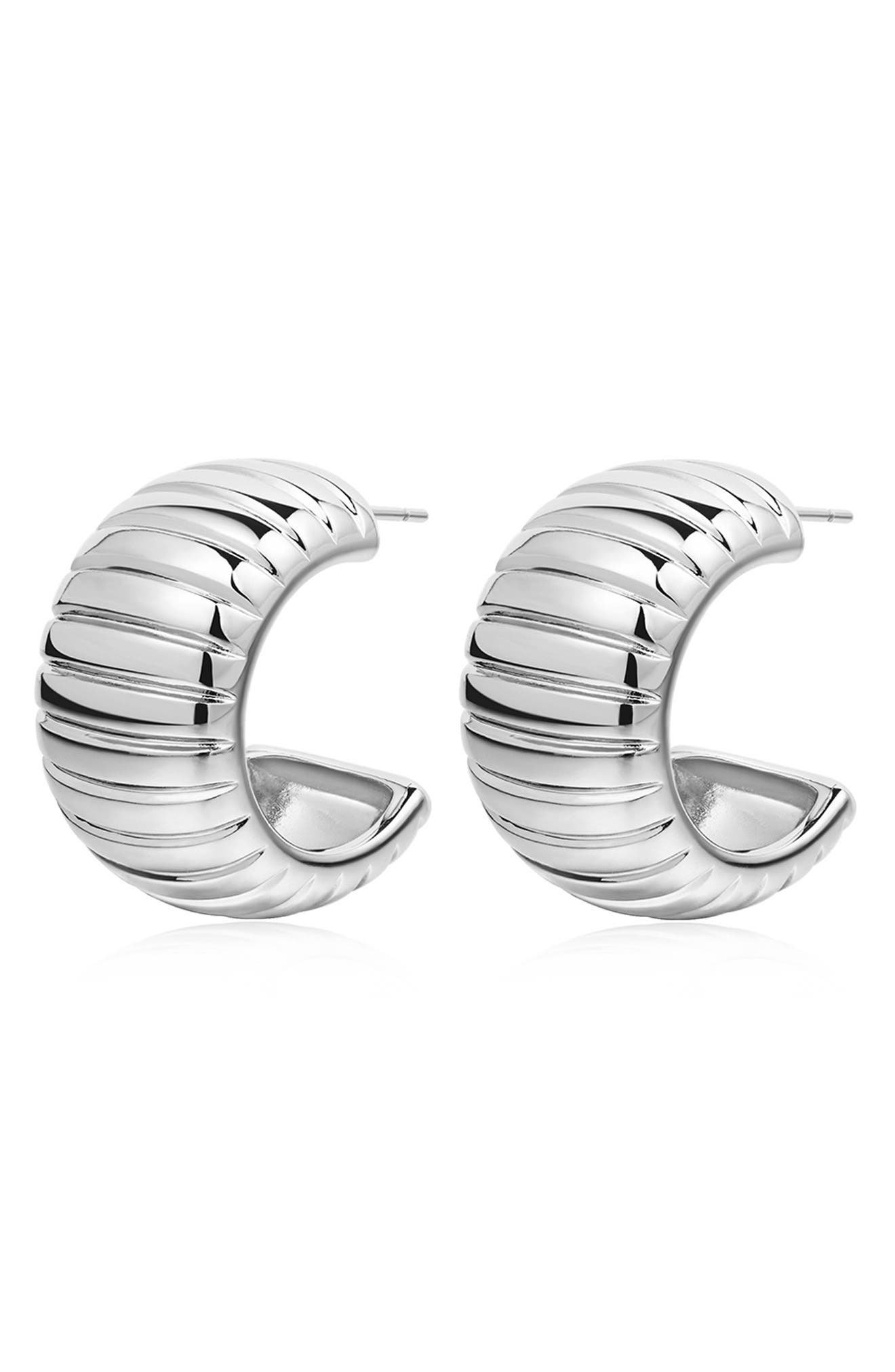 Luv AJ Remy Ridged Hoop Earrings in Silver Cover