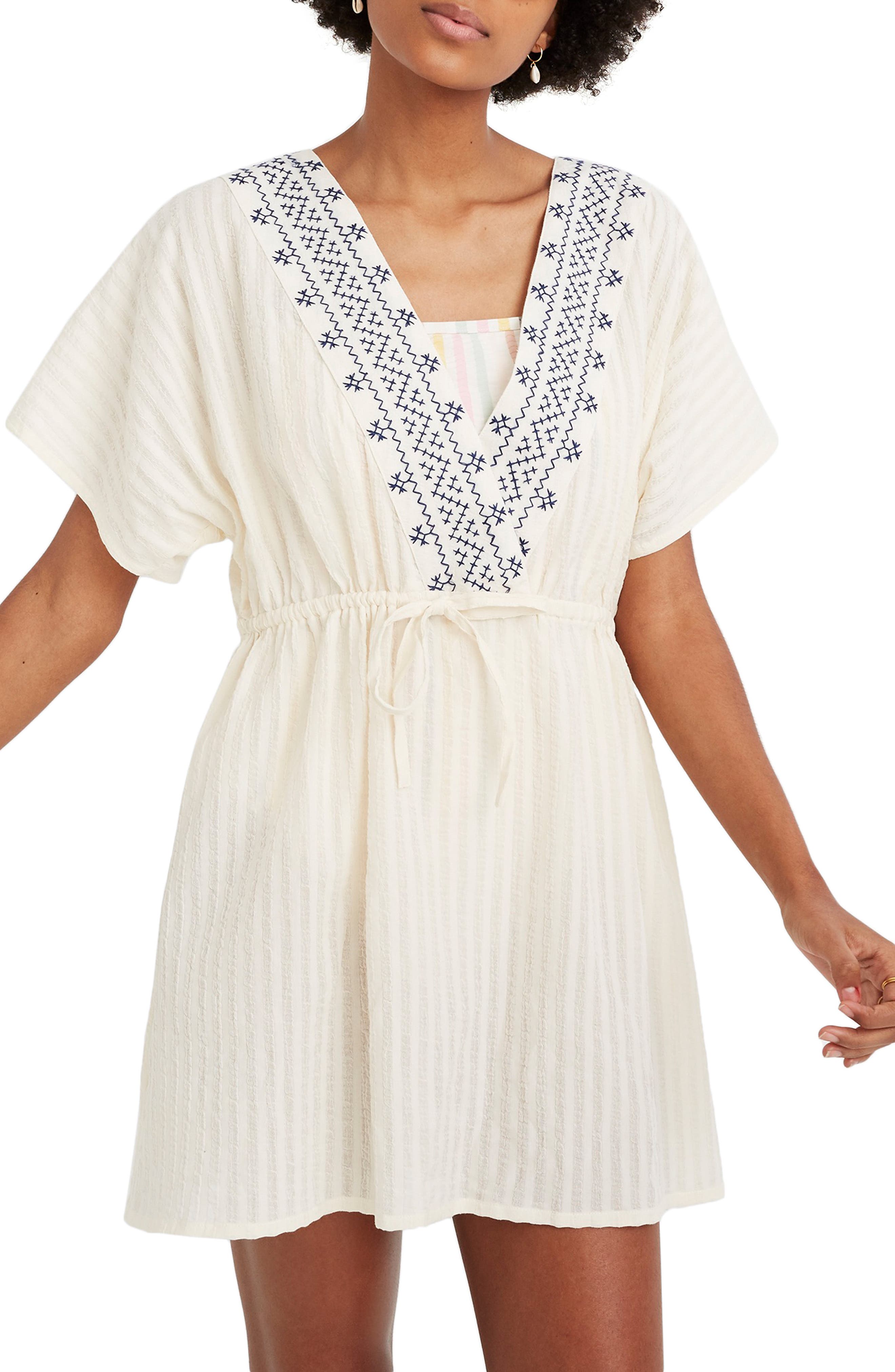 Madewell Embroidered Tie Back Cover-Up Dress, Ivory