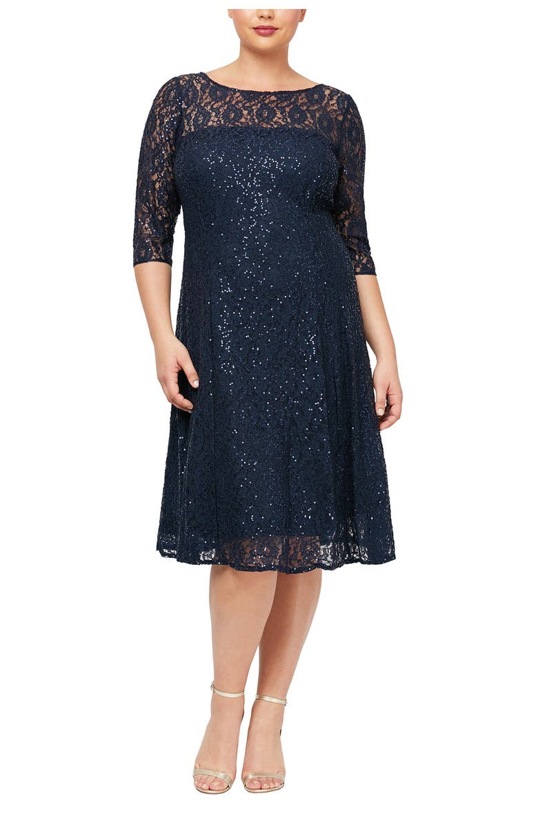 SLNY Lace Yoke Glitter Dress | Nordstrom