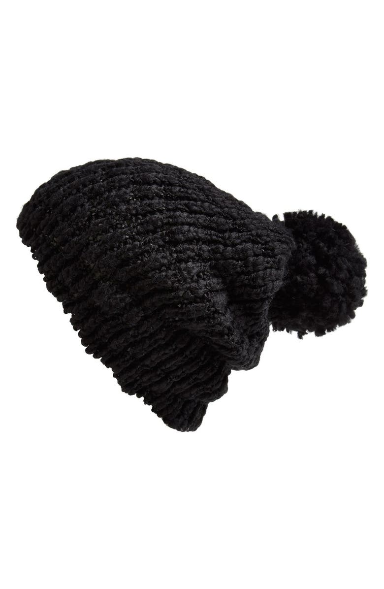 PHASE 3 Slouchy Beanie with Pom, Main, color, BLACK