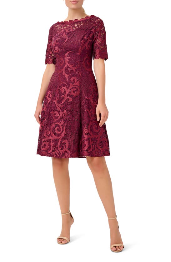 ADRIANNA PAPELL EMBROIDERED LACE COCKTAIL DRESS
