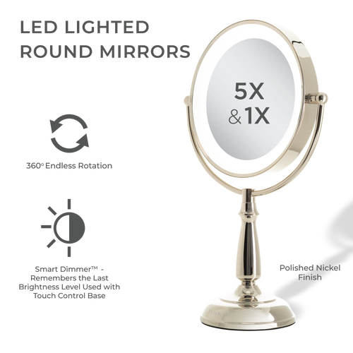 Zadro Lighted Makeup Mirror With 5x/1x Magnification & Touch Base Controls In Polished Nickel