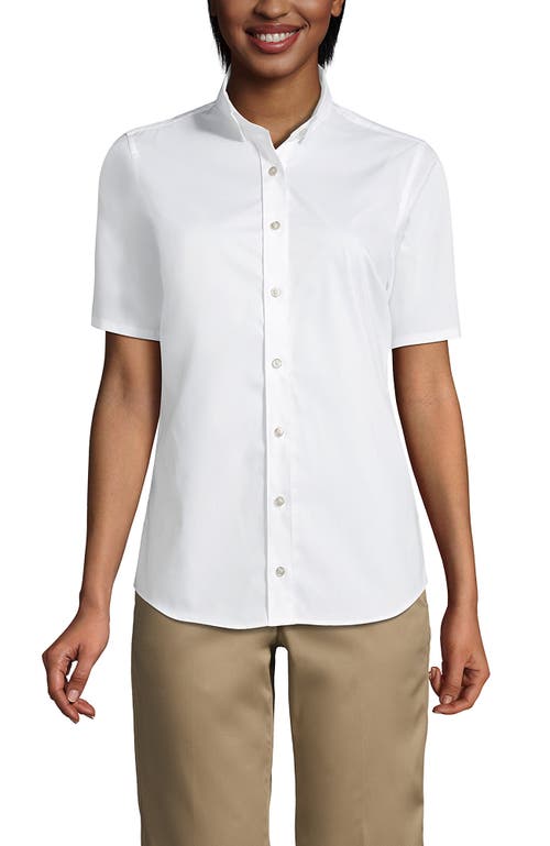 Shop Lands' End School Uniform  No Gape Short Sleeve Stretch Shirt In Pearl White