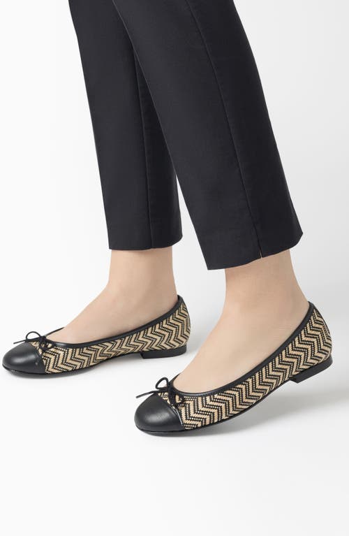 Shop Jon Josef Bella Cap Toe Raffia Ballet Flat In Black/natural