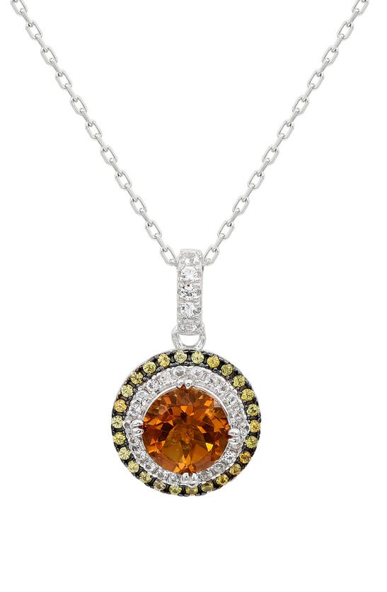 Suzy Levian Sterling Silver Round Citrine, Yellow Sapphire & White Topaz Pendant Necklace In Gold