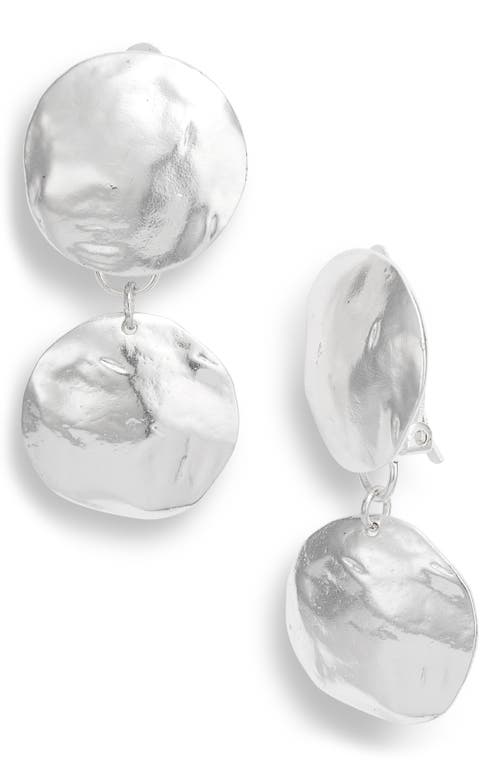 Karine Sultan Shell Disc Drop Clip Earrings in Silver