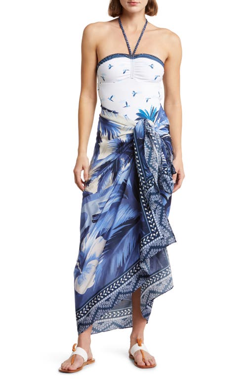 Inner Beach Print Cover-Up Pareo in Blue