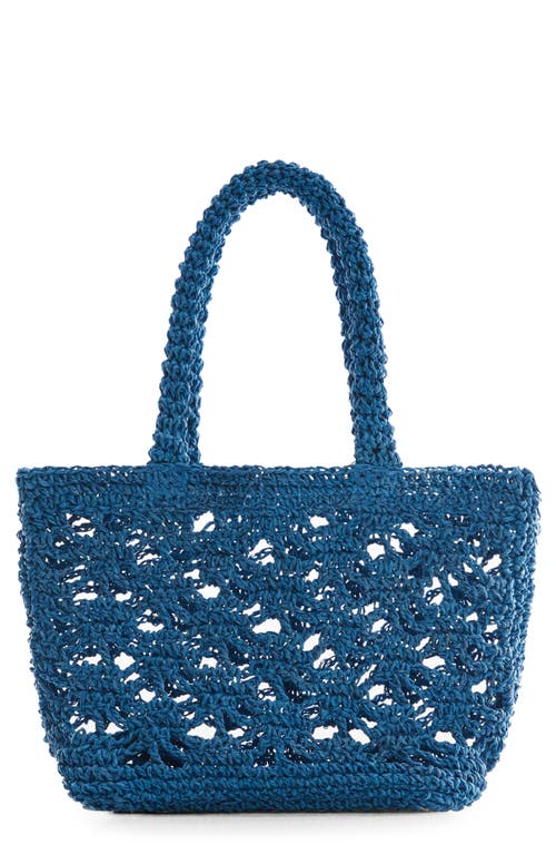 Crocheted Raffia Top Handle Bag in Blue