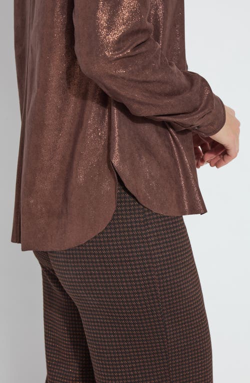 Lyssé Connie Patent Foil Vegan Suede Shacket In Metallic Copper In Metallic Copper