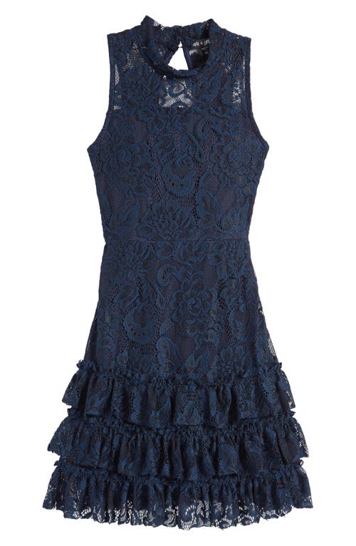 Ava & Yelly Kids' Chacha Lace Overlay Party Dress Navy at Nordstrom,