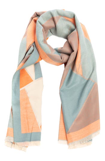 Saachi Mosaic Reversible Scarf In Orange/blue/cream